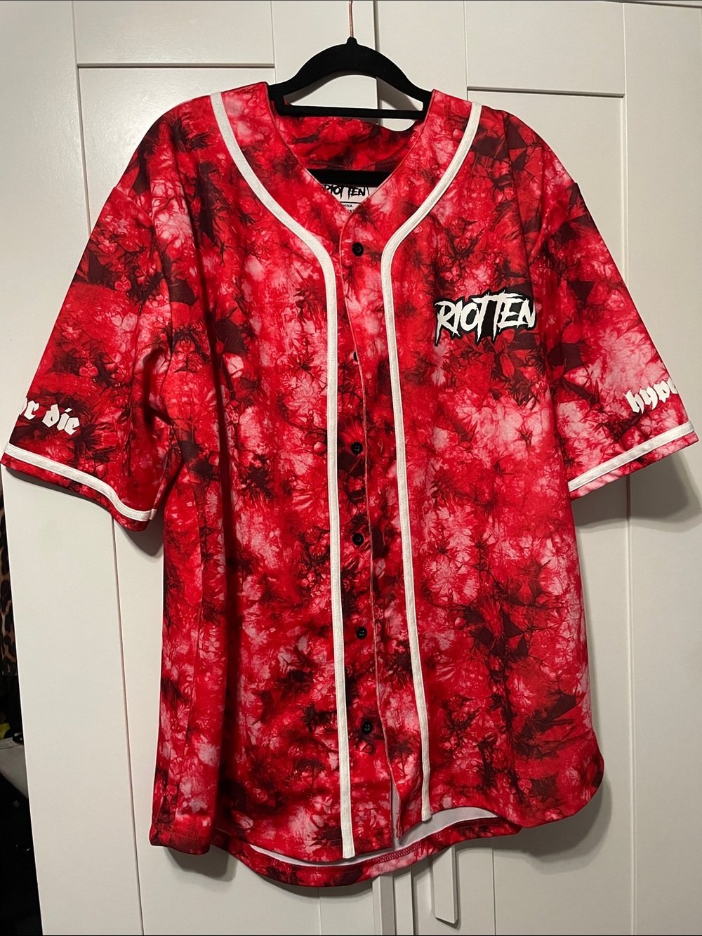 Riot Ten Red Black White Tie-Dye Baseball Jersey Dubstep Merch Festival Rave